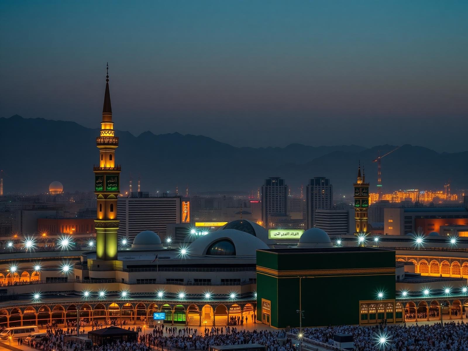The Holy Mosque of Makkah illuminated at night